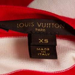 Pre Owned Louis Vuitton Red & Cream Striped Cotton Knit Pearl Button Front Cardigan XS