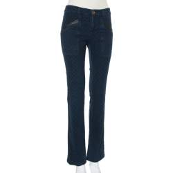 Pre Owned Louis Vuitton Navy Blue Denim Logo Jacquard Detail Tapered Leg Jeans M