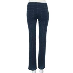Pre Owned Louis Vuitton Navy Blue Denim Logo Jacquard Detail Tapered Leg Jeans M
