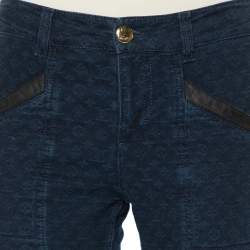 Pre Owned Louis Vuitton Navy Blue Denim Logo Jacquard Detail Tapered Leg Jeans M
