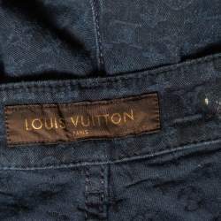 Pre Owned Louis Vuitton Navy Blue Denim Logo Jacquard Detail Tapered Leg Jeans M