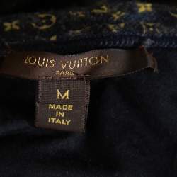 Louis Vuitton Black & Blue Logo Printed Wool Ruched Tunic M