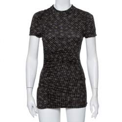 Louis Vuitton Black & Blue Logo Printed Wool Ruched Tunic M