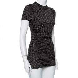 Louis Vuitton Black & Blue Logo Printed Wool Ruched Tunic M