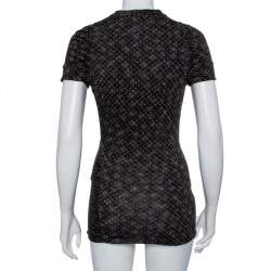 Louis Vuitton Black & Blue Logo Printed Wool Ruched Tunic M