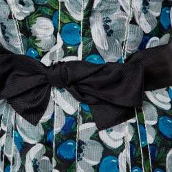 Pre Owned Louis Vuitton Blue Floral Printed Silk Belted Bustier Mini Dress M
