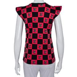 Pre Owned Louis Vuitton Black & Pink Logo Checkered Knit T-Shirt XS