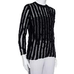 Louis Vuitton Black Wool & Mesh Striped Crewneck Sweater M