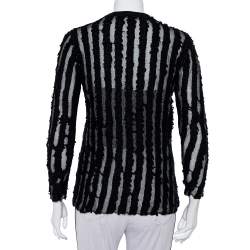 Louis Vuitton Black Wool & Mesh Striped Crewneck Sweater M