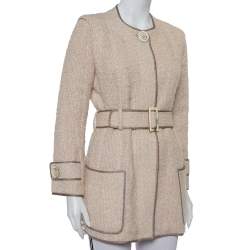 Louis Vuitton Cream Wool & Mohair Button Front Belted Jacket M
