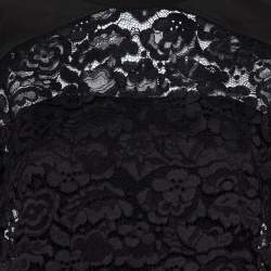 Pre Owned Louis Vuitton Black Lace & Silk Paneled Neck Tie Detail Top M