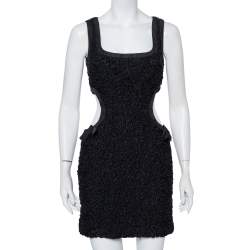 Pre Owned Louis Vuitton Black Textured Cotton Cutout Detail Sleeveless Mini Dress M