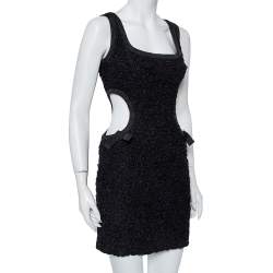 Pre Owned Louis Vuitton Black Textured Cotton Cutout Detail Sleeveless Mini Dress M
