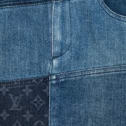 Pre Owned Louis Vuitton Indigo Colorblock Denim Monogrammed Patchwork Skirt M