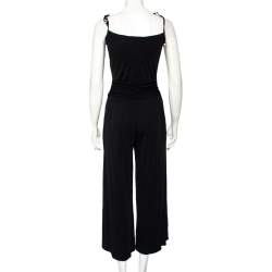 Louis Vuitton Black Jersey Ruched Detail Sleeveless Jumpsuit S