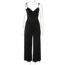 Louis Vuitton Black Jersey Ruched Detail Sleeveless Jumpsuit S