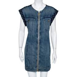 Louis Vuitton Two Tone Denim Logo Monogram Paneled Shift Dress L