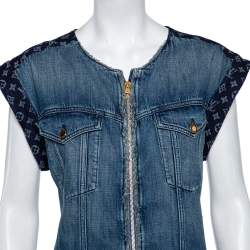 Louis Vuitton Two Tone Denim Logo Monogram Paneled Shift Dress L