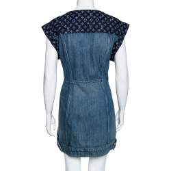 Louis Vuitton Two Tone Denim Logo Monogram Paneled Shift Dress L