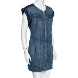 Louis Vuitton Two Tone Denim Logo Monogram Paneled Shift Dress L