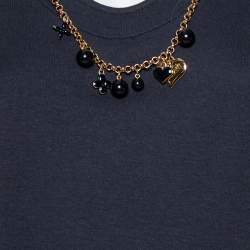Pre Owned Louis Vuitton Navy Blue Cotton Knit Neck Charm Detail Tank Top L