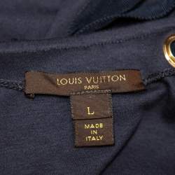 Pre Owned Louis Vuitton Navy Blue Cotton Knit Neck Charm Detail Tank Top L