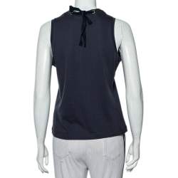 Pre Owned Louis Vuitton Navy Blue Cotton Knit Neck Charm Detail Tank Top L