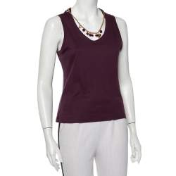 Louis Vuitton Purple Cotton Knit Neck Charm Detail Tank Top L