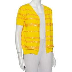 Louis Vuitton Yellow Sequin Embellished Knit Open Front Shrug M  