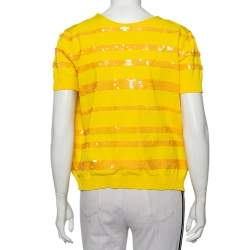 Louis Vuitton Yellow Sequin Embellished Knit Open Front Shrug M  