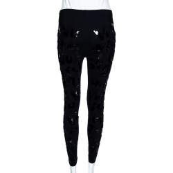 Louis Vuitton Black Knit Sequin Embellished Leggings S