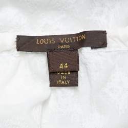Pre Owned Louis Vuitton White Embroidered Cotton Paneled Neck Tie Detail Top L