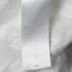 Pre Owned Louis Vuitton White Embroidered Cotton Paneled Neck Tie Detail Top L