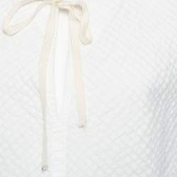 Pre Owned Louis Vuitton White Embroidered Cotton Paneled Neck Tie Detail Top L