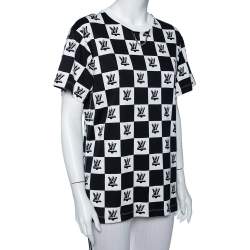 Pre Owned Louis Vuitton Monochrome Twist Lock Printed Crewneck T-Shirt XL