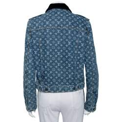Pre Owned Louis Vuitton Blue Logo Monogram Denim Contrast Collar Detail Jacket L