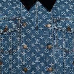 Pre Owned Louis Vuitton Blue Logo Monogram Denim Contrast Collar Detail Jacket L