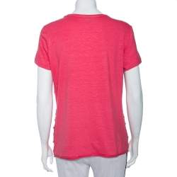 Pre Owned Louis Vuitton Pink Logo Embroidered Linen Applique Detail T-Shirt XL