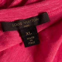 Pre Owned Louis Vuitton Pink Logo Embroidered Linen Applique Detail T-Shirt XL