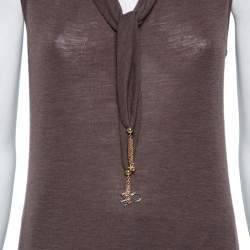 Pre Owned Louis Vuitton Brown Wool Neck Tie Detail Sleeveless Top L