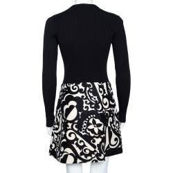 Pre Owned Louis Vuitton Black Rib Knit & Printed Wool Zip Front Mini Dress S