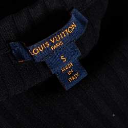 Pre Owned Louis Vuitton Black Rib Knit & Printed Wool Zip Front Mini Dress S