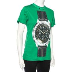 Louis Vuitton Green Printed Jersey Chain Detail Short Sleeve T-Shirt S