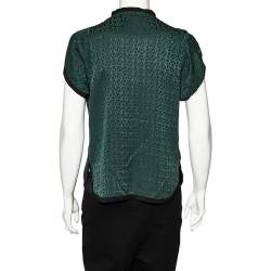 Louis Vuitton Green Logo Print Silk Tie Neck Blouse M