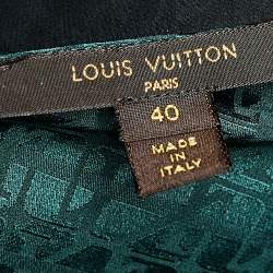 Louis Vuitton Green Logo Print Silk Tie Neck Blouse M