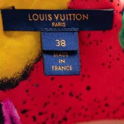 Pre Owned Louis Vuitton Red Printed One-Shoulder Billowed Sleeve Detailed Mini Dress S