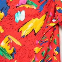 Pre Owned Louis Vuitton Red Printed One-Shoulder Billowed Sleeve Detailed Mini Dress S