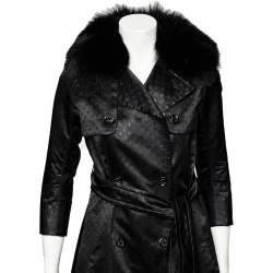 مملوكة مسبقًا Louis Vuitton Black Logo Monogram Lurex Silk Fur Collar Belted Trench Coat S