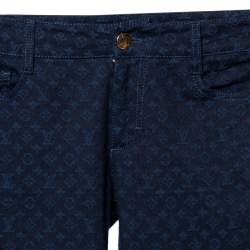Pre Owned Louis Vuitton Navy Blue Monogram Jacquard Denim Jeans S