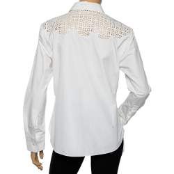 Louis Vuitton White Cotton & Eyelet Embroidered Yolk Detailed Button Front Shirt L